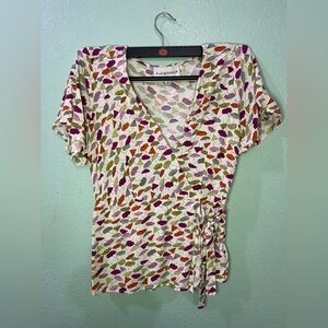 Alembika Women's Vibrant Leaf Print Wrap Blouse - Multicolor